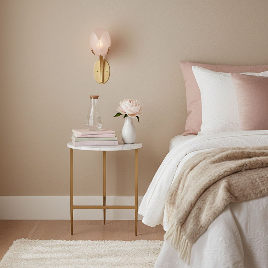 Organic Blush Pink Glass Wall Sconce With Gold Finish 3