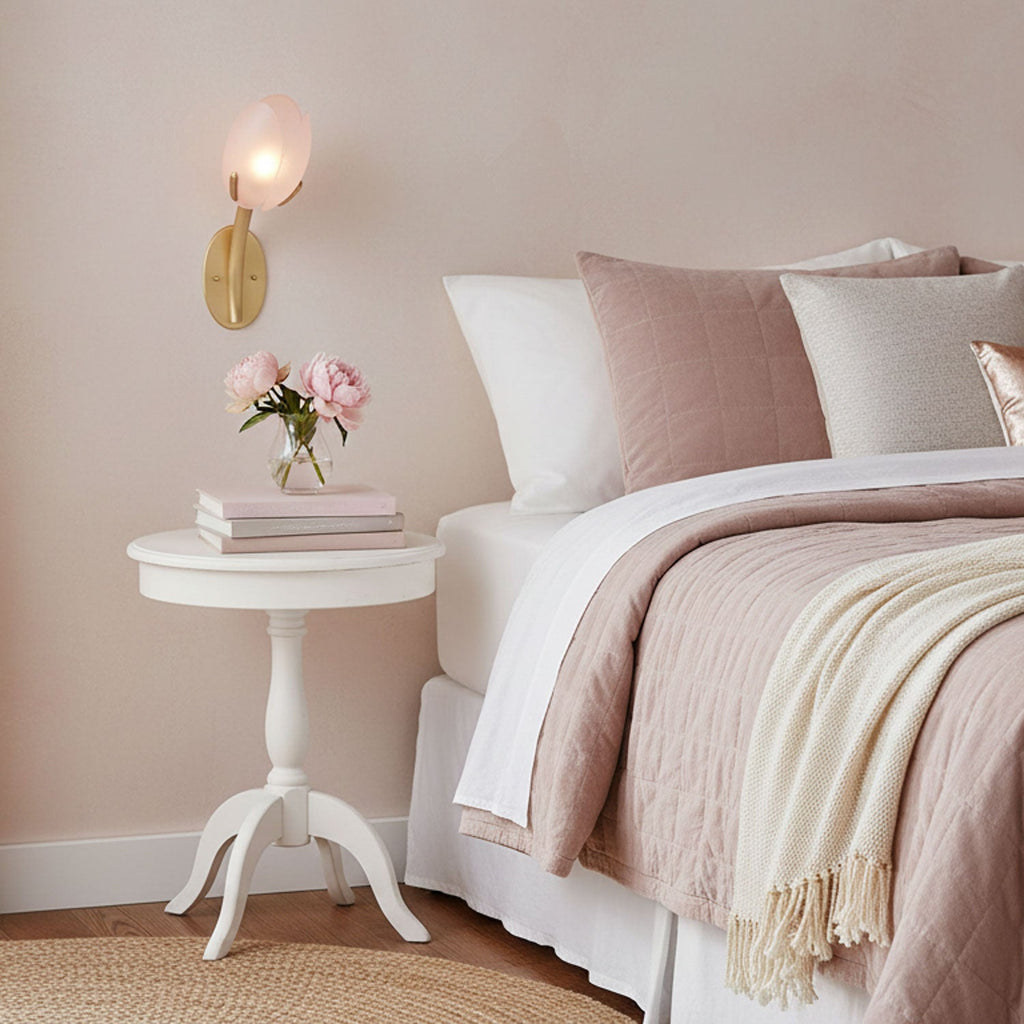 Organic Blush Pink Glass Wall Sconce With Gold Finish 4