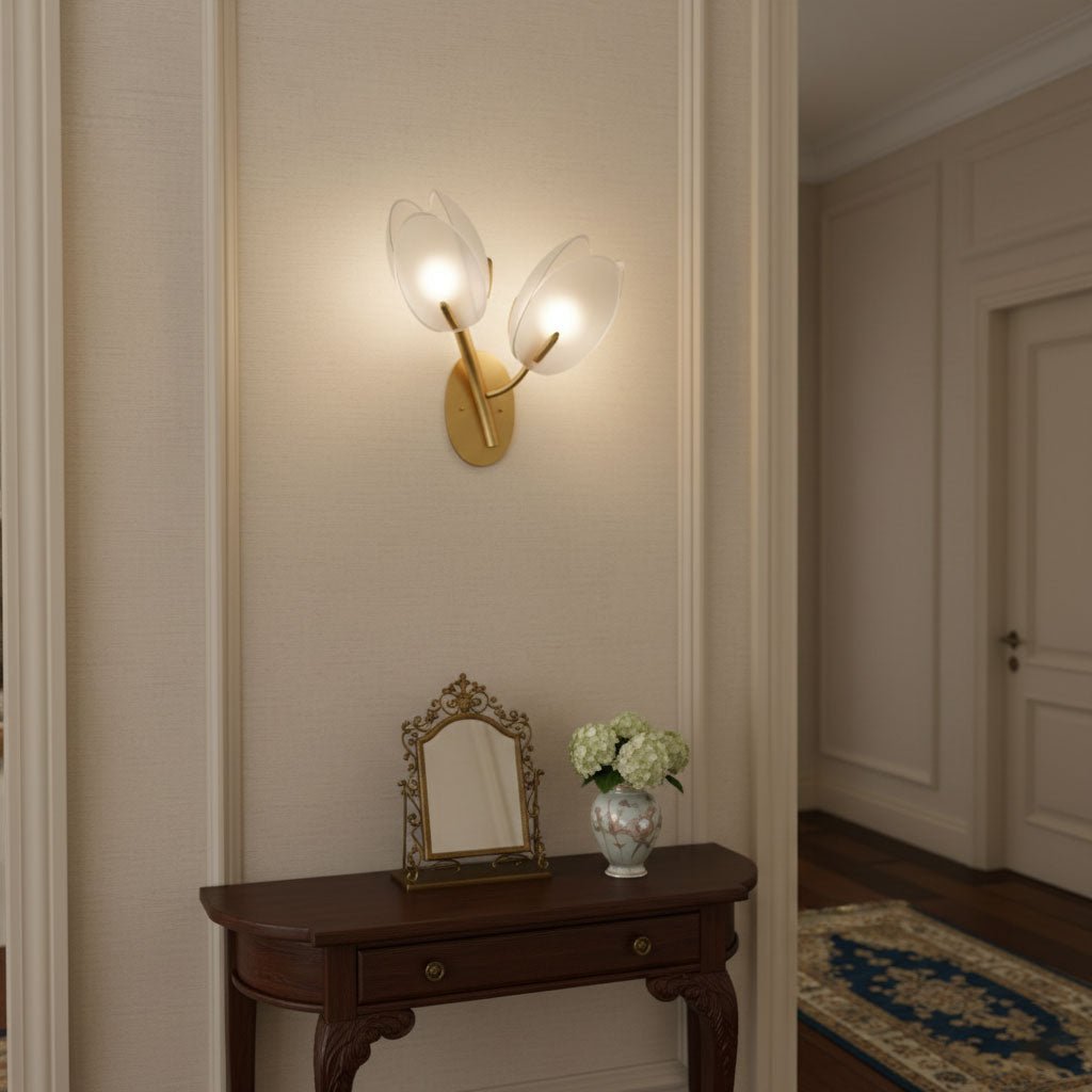 Organic Blush Pink Glass Wall Sconce With Gold Finish 5