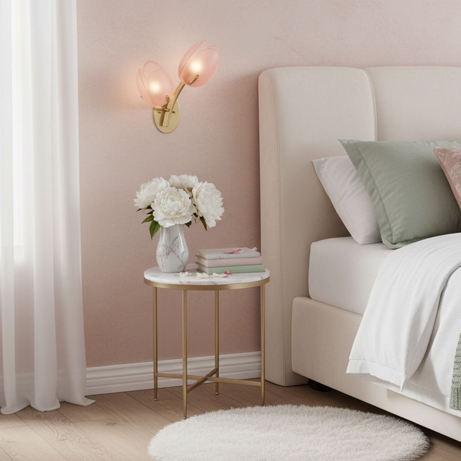Organic Blush Pink Glass Wall Sconce With Gold Finish 6