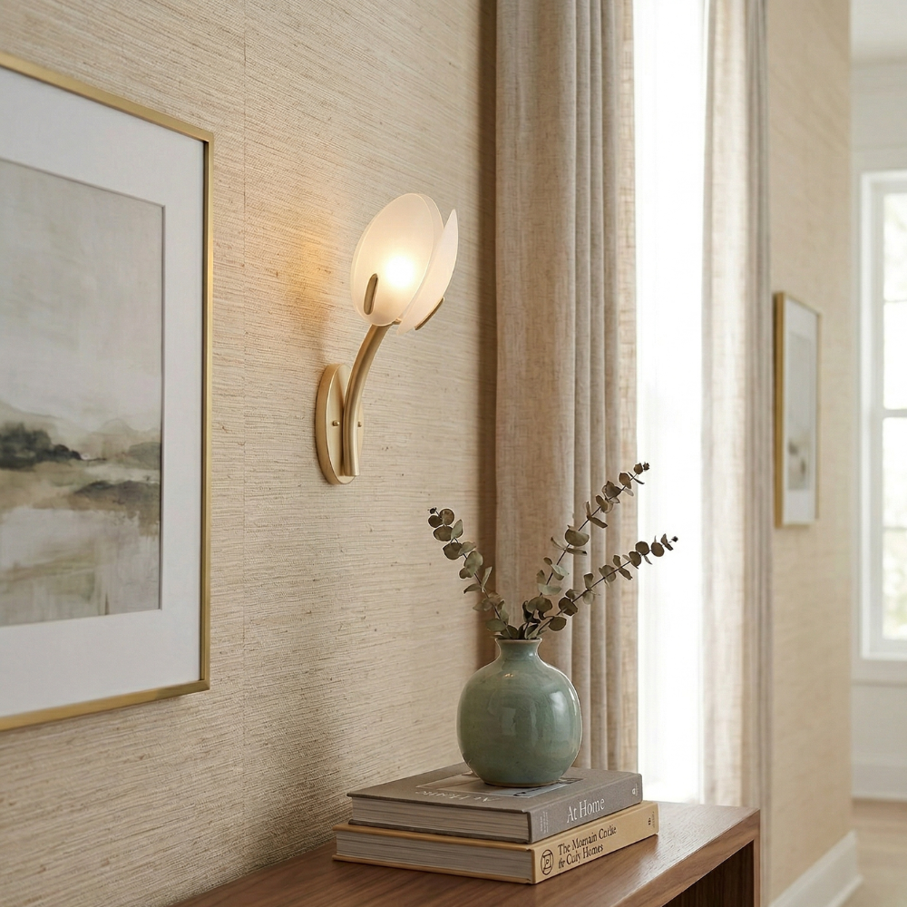 Organic Blush Pink Glass Wall Sconce With Gold Finish 99
