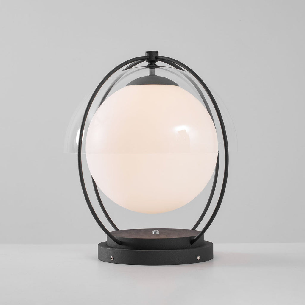 Outdoor Globe Table Lamp Black Metal Frame LED Waterproof IP65 Patio Garden Home Decor - Stack & Clear 6
