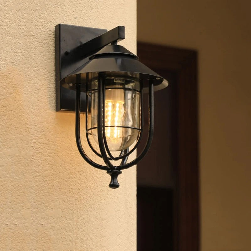 Outdoor Wall Sconce – Weather-Resistant Iron Outdoor Wall Lamp with Clear Glass Shade for Gardens and Patios 0