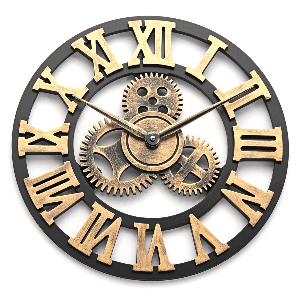Oversized Rustic Wall Clock with Gear Design – Large 80cm Wall Clock Decor 0