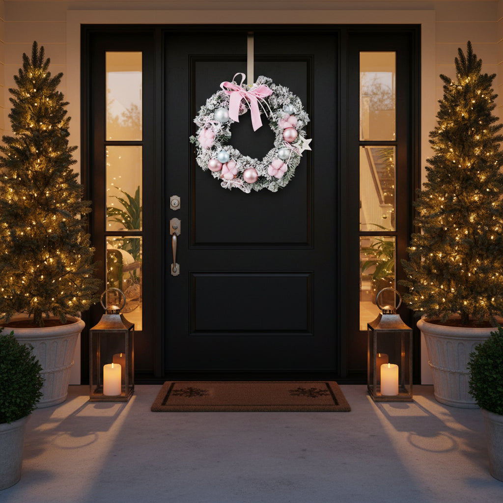 Pastel Pink and Blue Christmas Wreath – 15.7 in Decorative Door Accent for Festive Home Decor 3