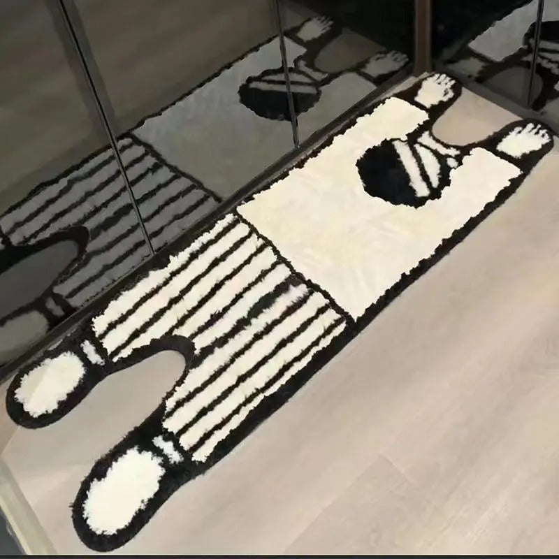 Plush Anti-Slip Area Rug with Modern Black and White Design – Soft Living Room Rug, 10mm Thick, 100% Polyester 0