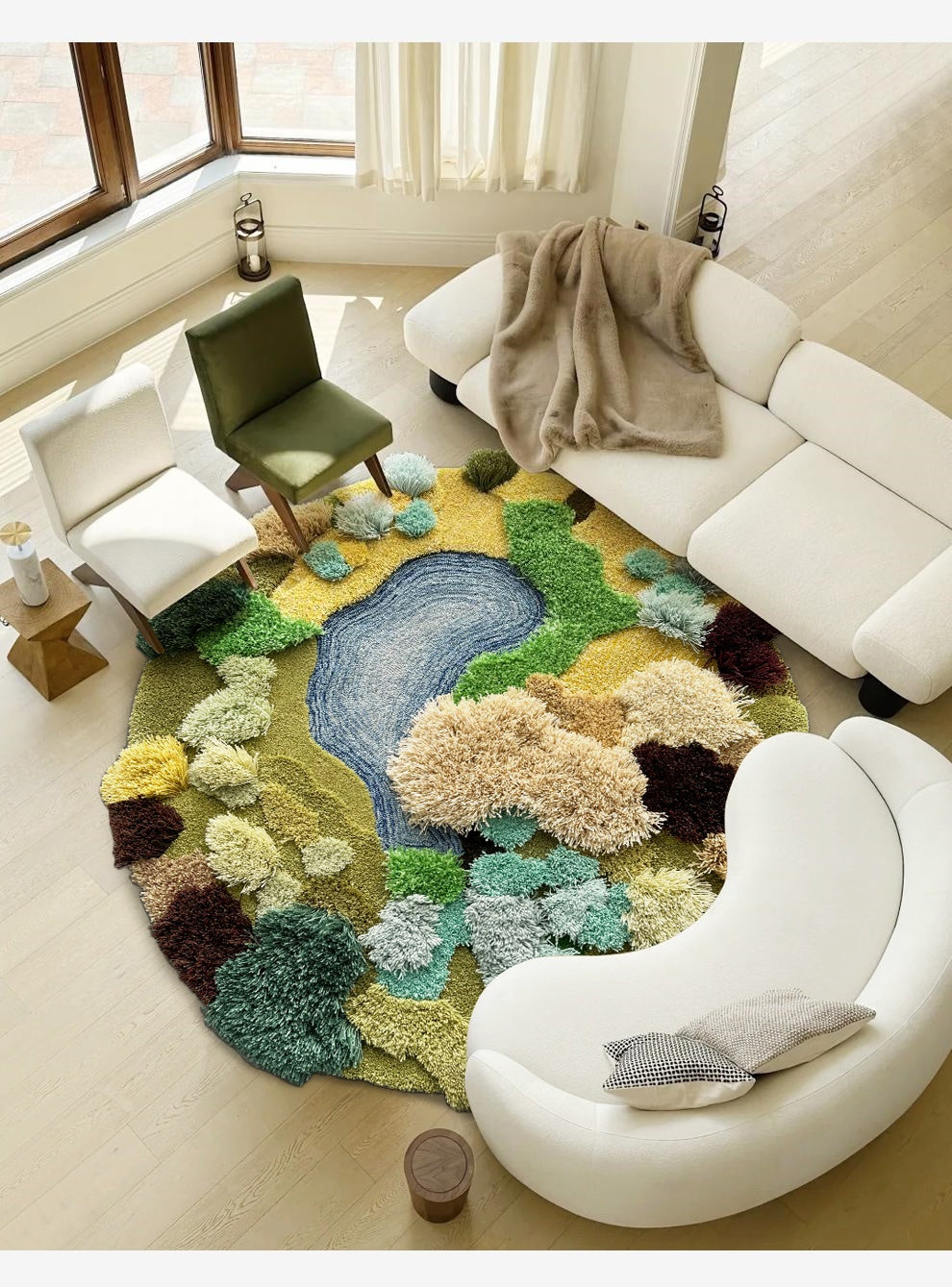 Plush Green Rug – Handcrafted Soft Carpet with Anti-Slip Backing and Waterproof Features – Various Sizes Available 8