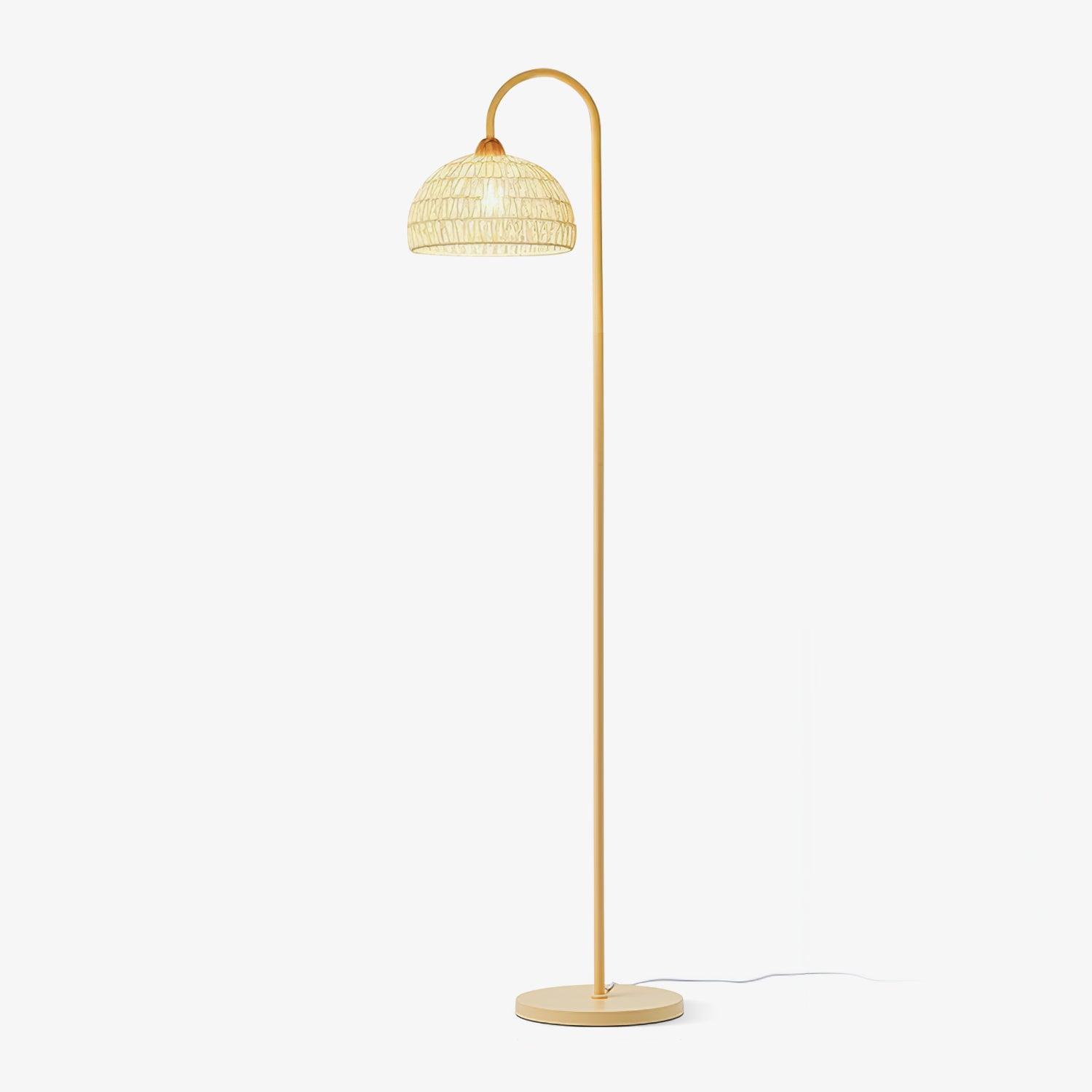 Rattan Arc Floor Lamp with Beige Finish for Modern Indoor Lighting 0