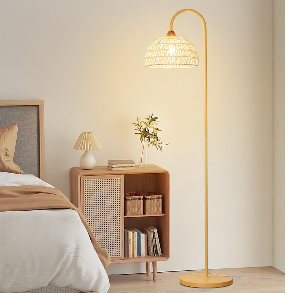 Rattan Arc Floor Lamp with Beige Finish for Modern Indoor Lighting 1