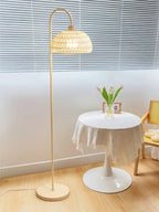 Rattan Arc Floor Lamp with Beige Finish for Modern Indoor Lighting 4
