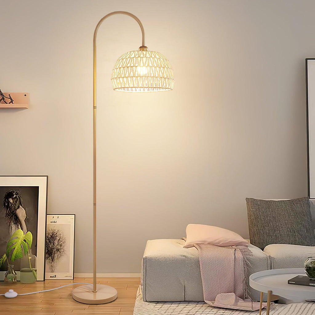 Rattan Arc Floor Lamp with Beige Finish for Modern Indoor Lighting 7