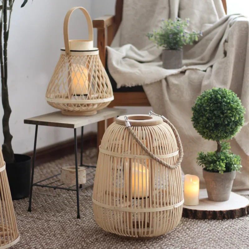 Rattan Lantern with Flameless Candle for Indoor and Outdoor Use – Rustic Charm Decor 3