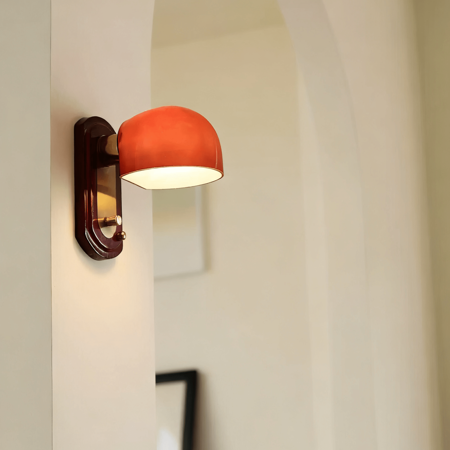 Red Glass Dome Wall Sconce Gold Metal Bauhaus Vintage Bedroom Living Room Home Decor - Stack & Clear 3