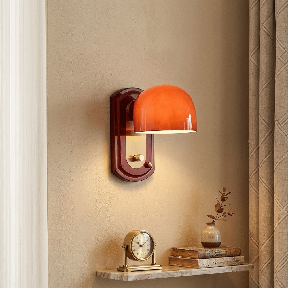 Red Glass Dome Wall Sconce Gold Metal Bauhaus Vintage Bedroom Living Room Home Decor - Stack & Clear 999