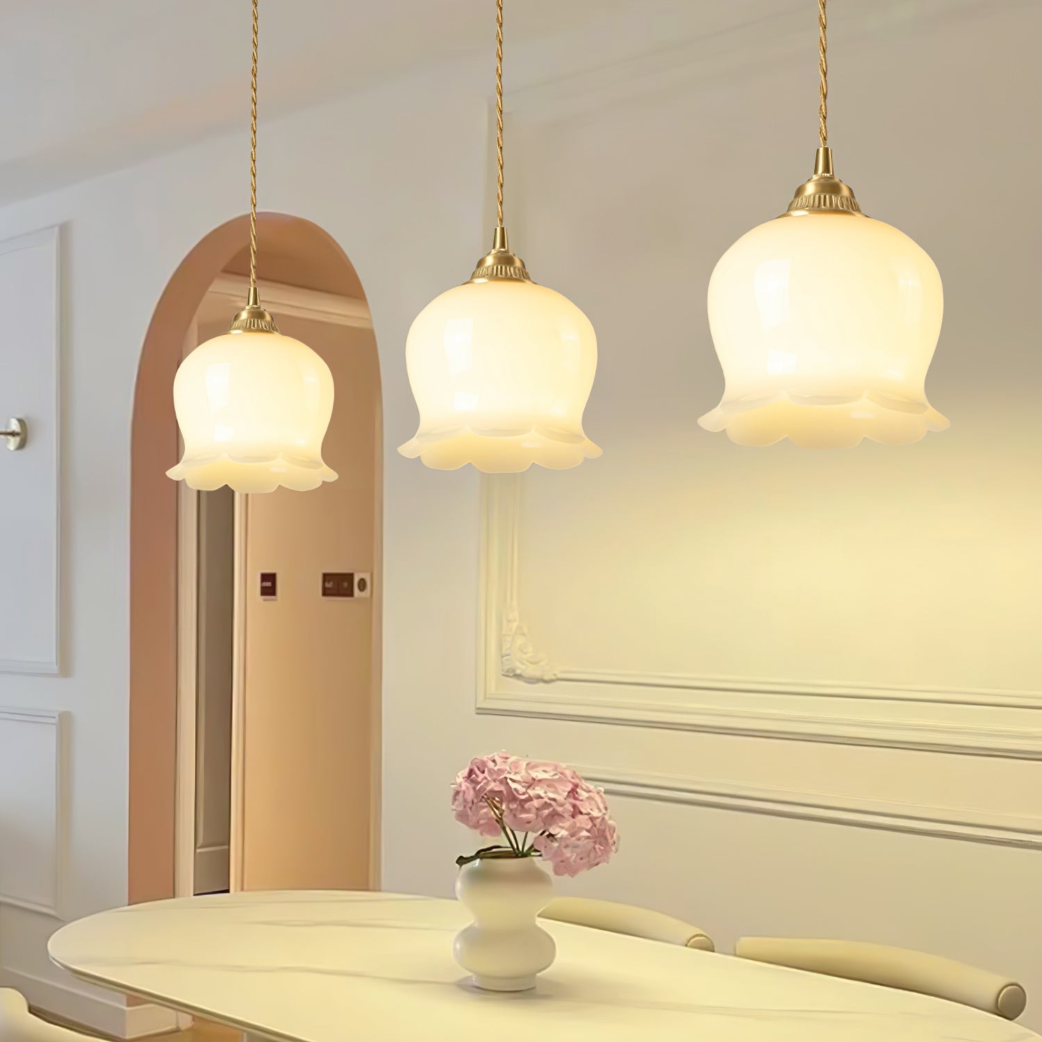 Resin Flower Pendant Light Brass Accent Compact Bedside Entry Light Home Decor Stack Clear 3