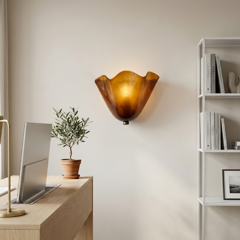 Retro Colored Glass Wall Light with Shell Design – 28cm 90