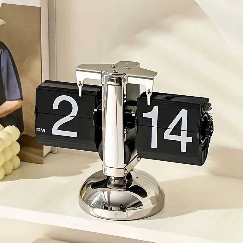 Retro Flip Clock Stainless Steel Modern Design 0