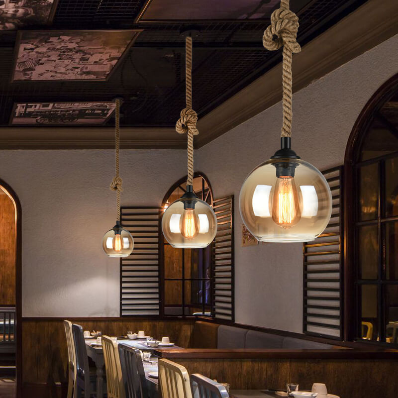 Retro Glass Globe Pendant Light with Hemp Rope – Modern Kitchen Pendant Lighting and Hanging Fixture for Hallway and Living Room 1