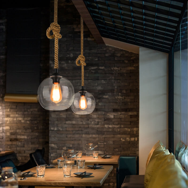 Retro Glass Globe Pendant Light with Hemp Rope – Modern Kitchen Pendant Lighting and Hanging Fixture for Hallway and Living Room 2