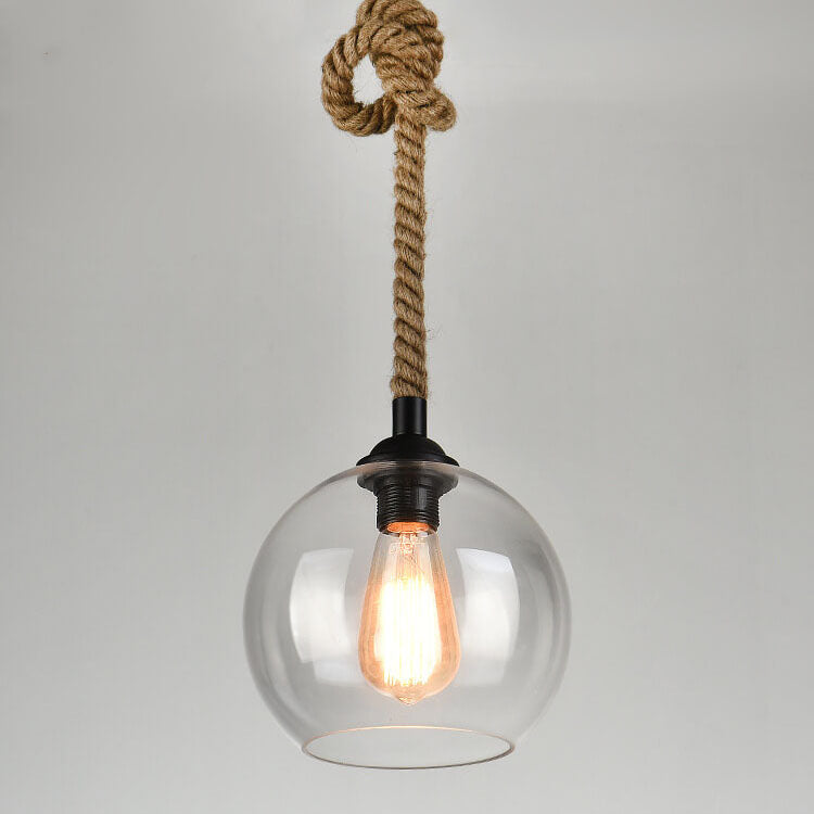 Retro Glass Globe Pendant Light with Hemp Rope – Modern Kitchen Pendant Lighting and Hanging Fixture for Hallway and Living Room 5