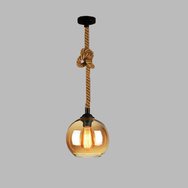 Retro Glass Globe Pendant Light with Hemp Rope – Modern Kitchen Pendant Lighting and Hanging Fixture for Hallway and Living Room 7