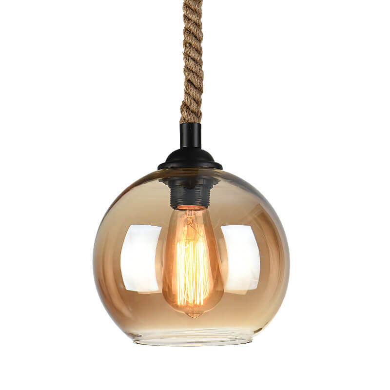 Retro Glass Globe Pendant Light with Hemp Rope – Modern Kitchen Pendant Lighting and Hanging Fixture for Hallway and Living Room 9