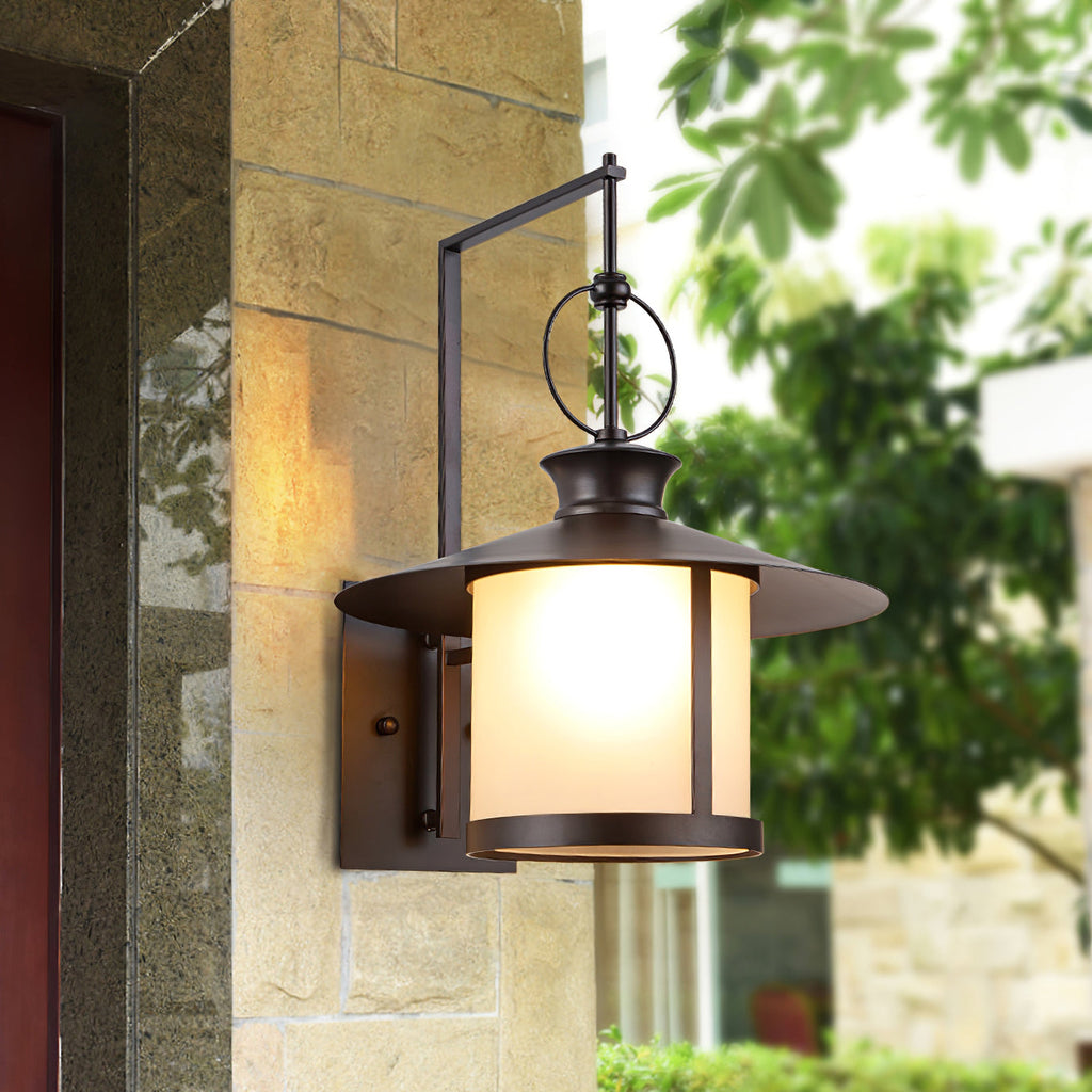 Retro Outdoor Wall Lantern IP65 Waterproof – Elegant Black Finish with White Glass Shade for Entryways and Porches 1