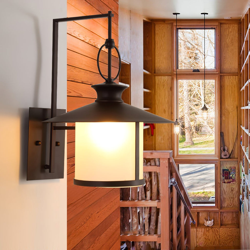 Retro Outdoor Wall Lantern IP65 Waterproof – Elegant Black Finish with White Glass Shade for Entryways and Porches 2