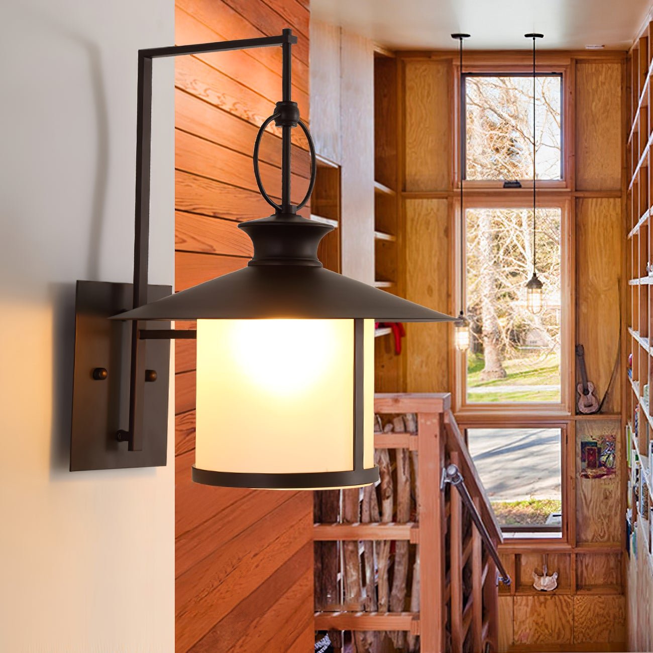 Retro Outdoor Wall Lantern IP65 Waterproof – Elegant Black Finish with White Glass Shade for Entryways and Porches 2