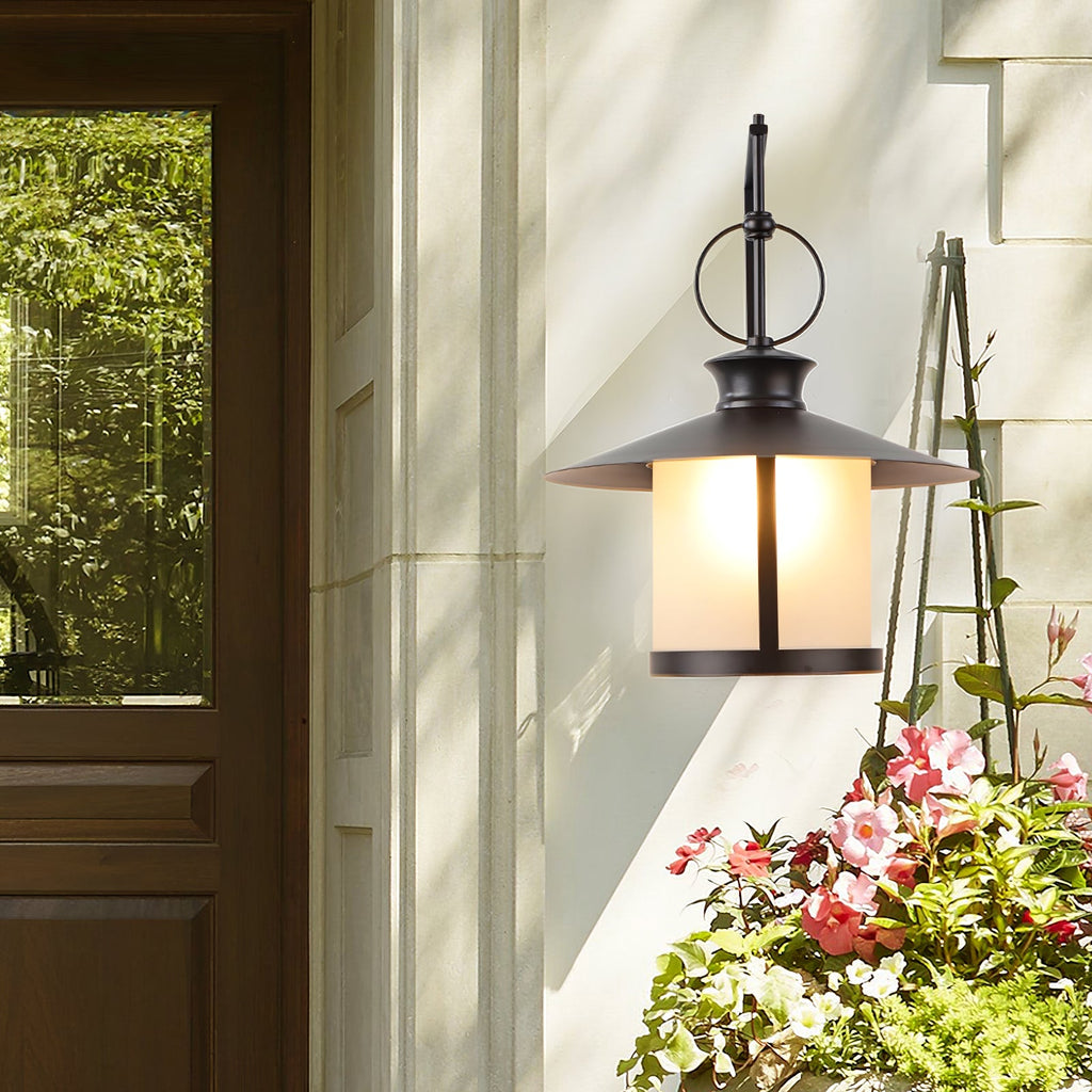 Retro Outdoor Wall Lantern IP65 Waterproof – Elegant Black Finish with White Glass Shade for Entryways and Porches 4