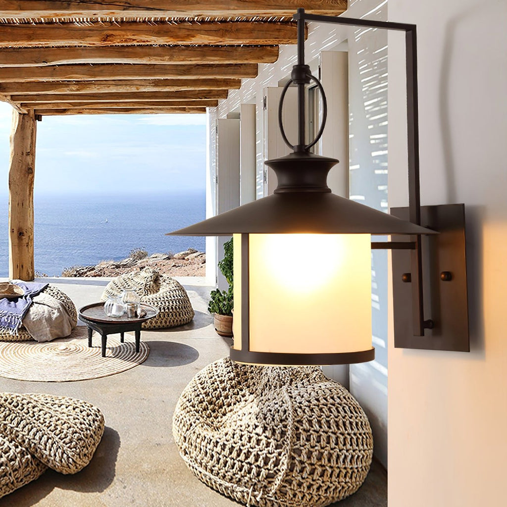 Retro Outdoor Wall Lantern IP65 Waterproof – Elegant Black Finish with White Glass Shade for Entryways and Porches 5