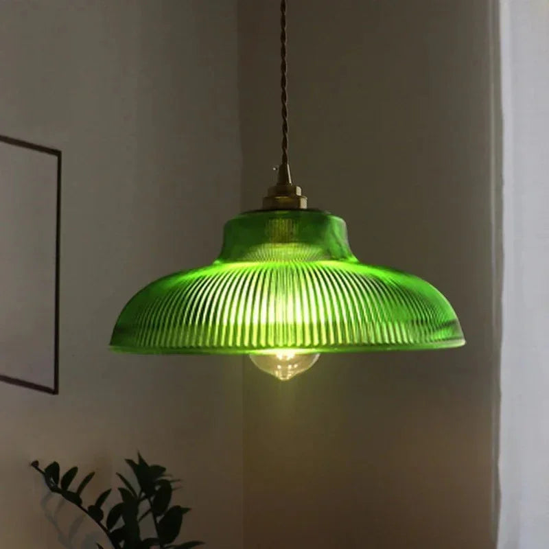 Retro Pendant Light Glass Shade Adjustable Height 10
