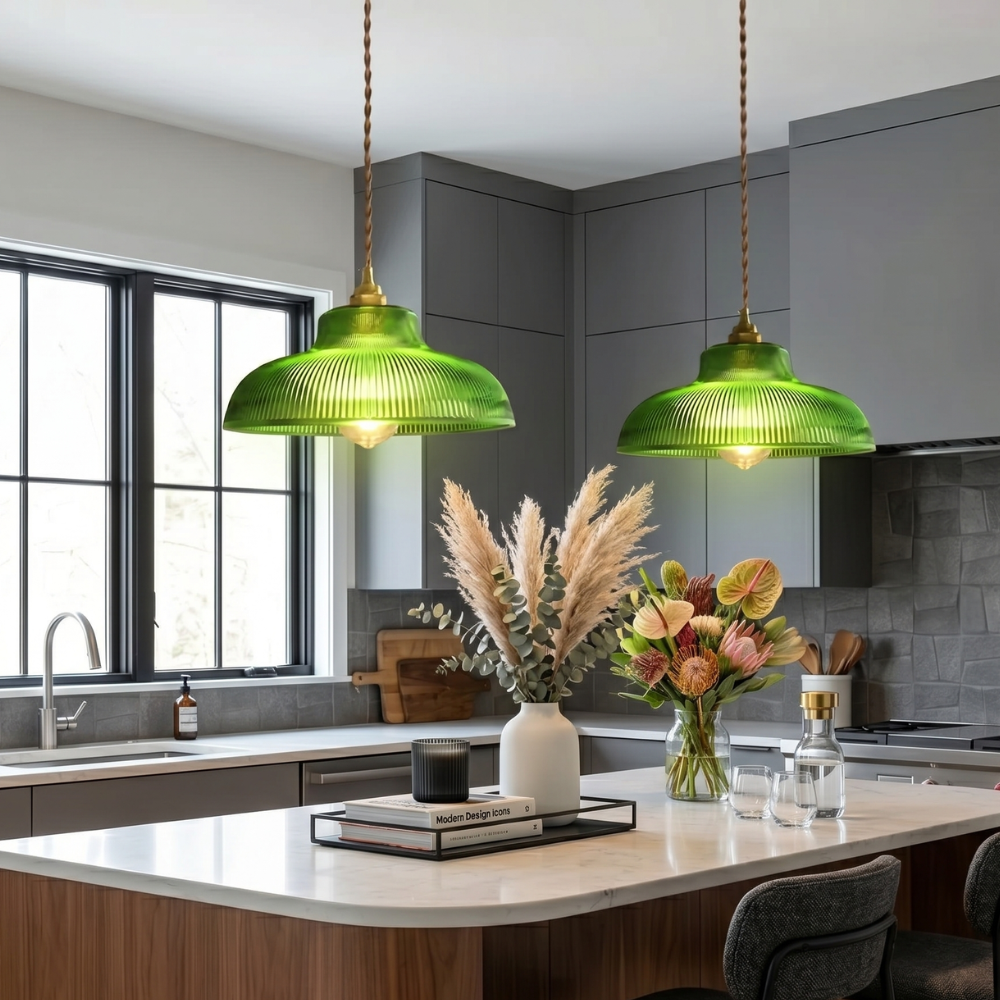 Retro Pendant Light Glass Shade Adjustable Height 88