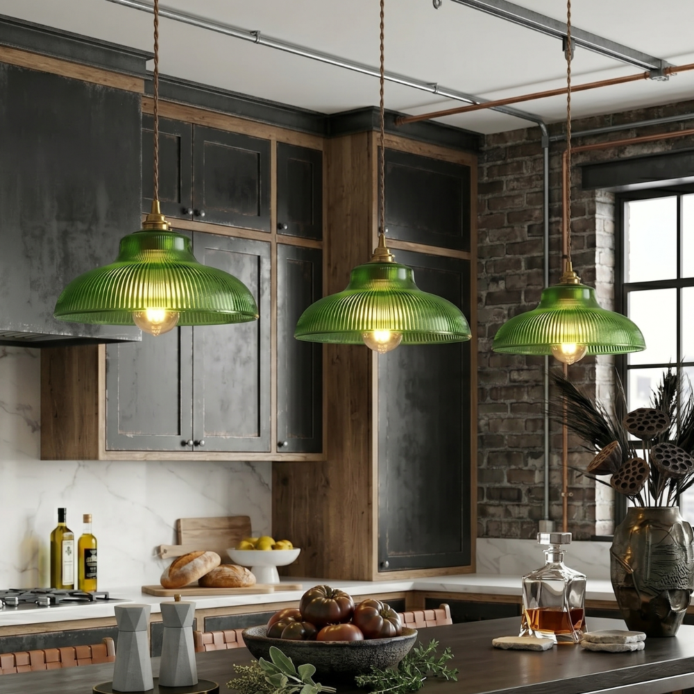 Retro Pendant Light Glass Shade Adjustable Height 89