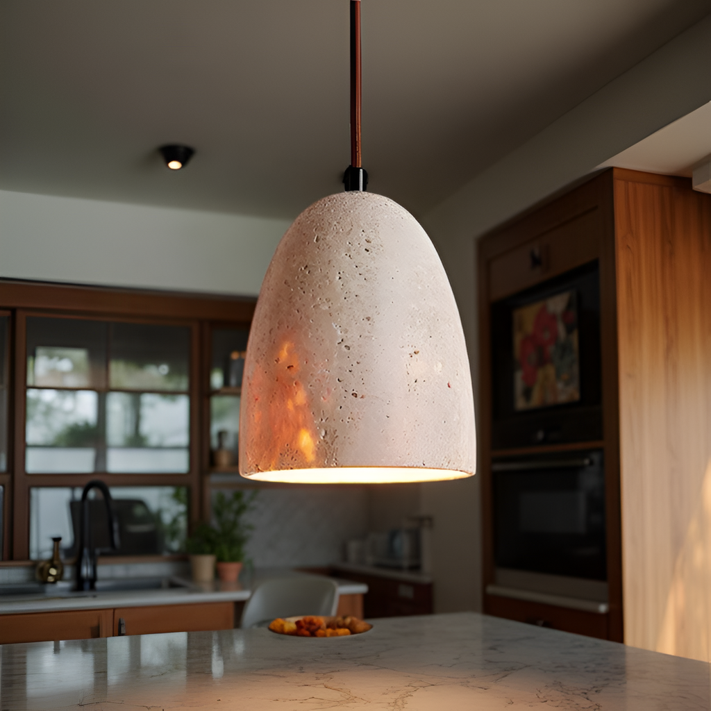 Retro Yellow Travertine Bell Pendant Light for Kitchen Island – Warm White Hanging Lights 4