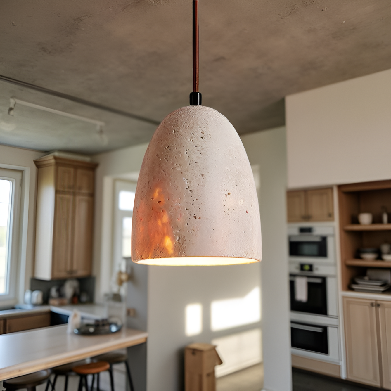 Retro Yellow Travertine Bell Pendant Light for Kitchen Island – Warm White Hanging Lights 5