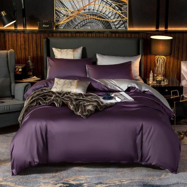 Reversible Duvet Cover Set in Violet – 600 Thread Count Egyptian Cotton, Includes Pillowcases 0