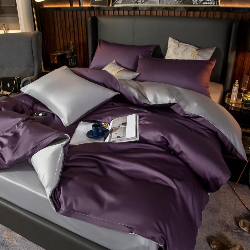 Reversible Duvet Cover Set in Violet – 600 Thread Count Egyptian Cotton, Includes Pillowcases 1