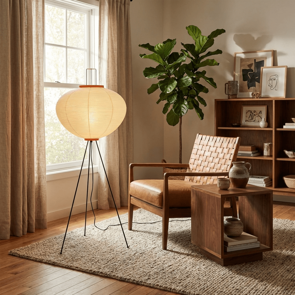 Rice Paper Floor Lamp Tripod Japandi Lantern Shade Living Room Home Decor - Stack & Clear 2