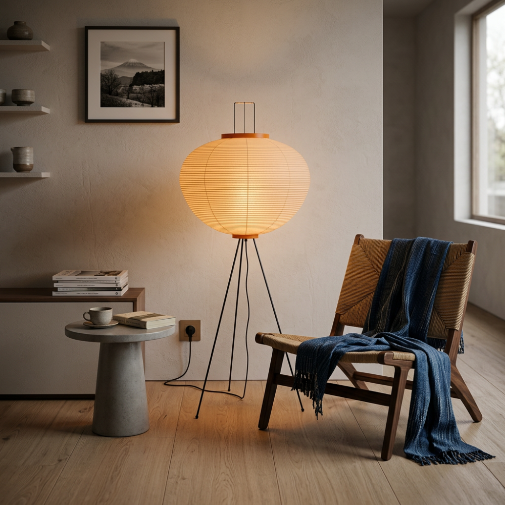 Rice Paper Floor Lamp Tripod Japandi Lantern Shade Living Room Home Decor - Stack & Clear 999