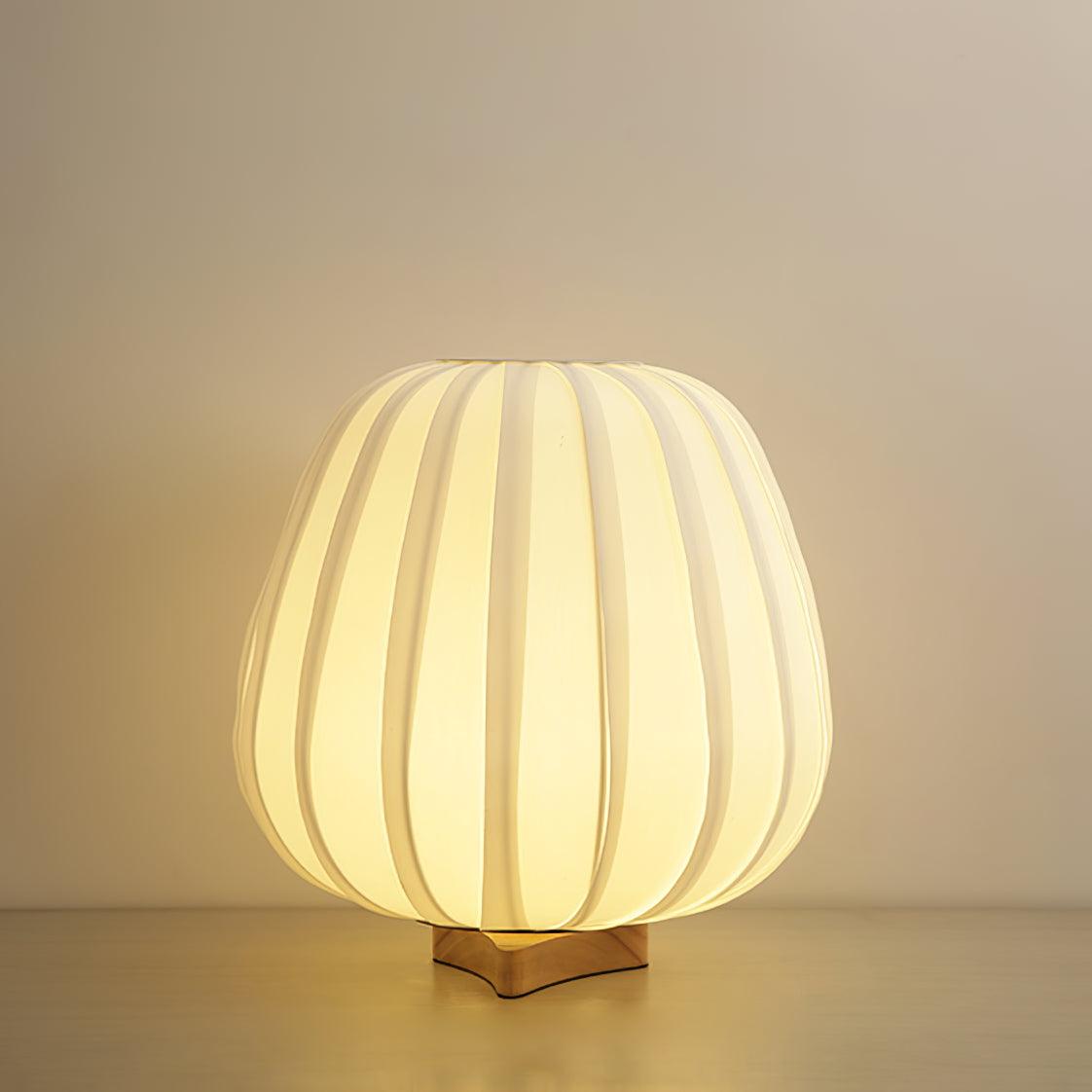 Rice Paper Table Lamp Wood Base Japandi Lantern Shade Bedside Living Room Home Decor - Stack & Clear 0