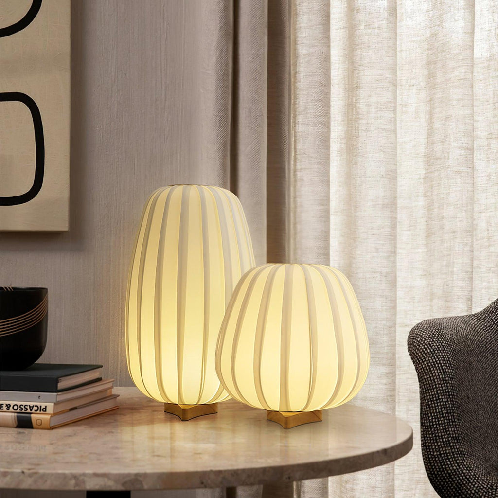 Rice Paper Table Lamp Wood Base Japandi Lantern Shade Bedside Living Room Home Decor - Stack & Clear 2
