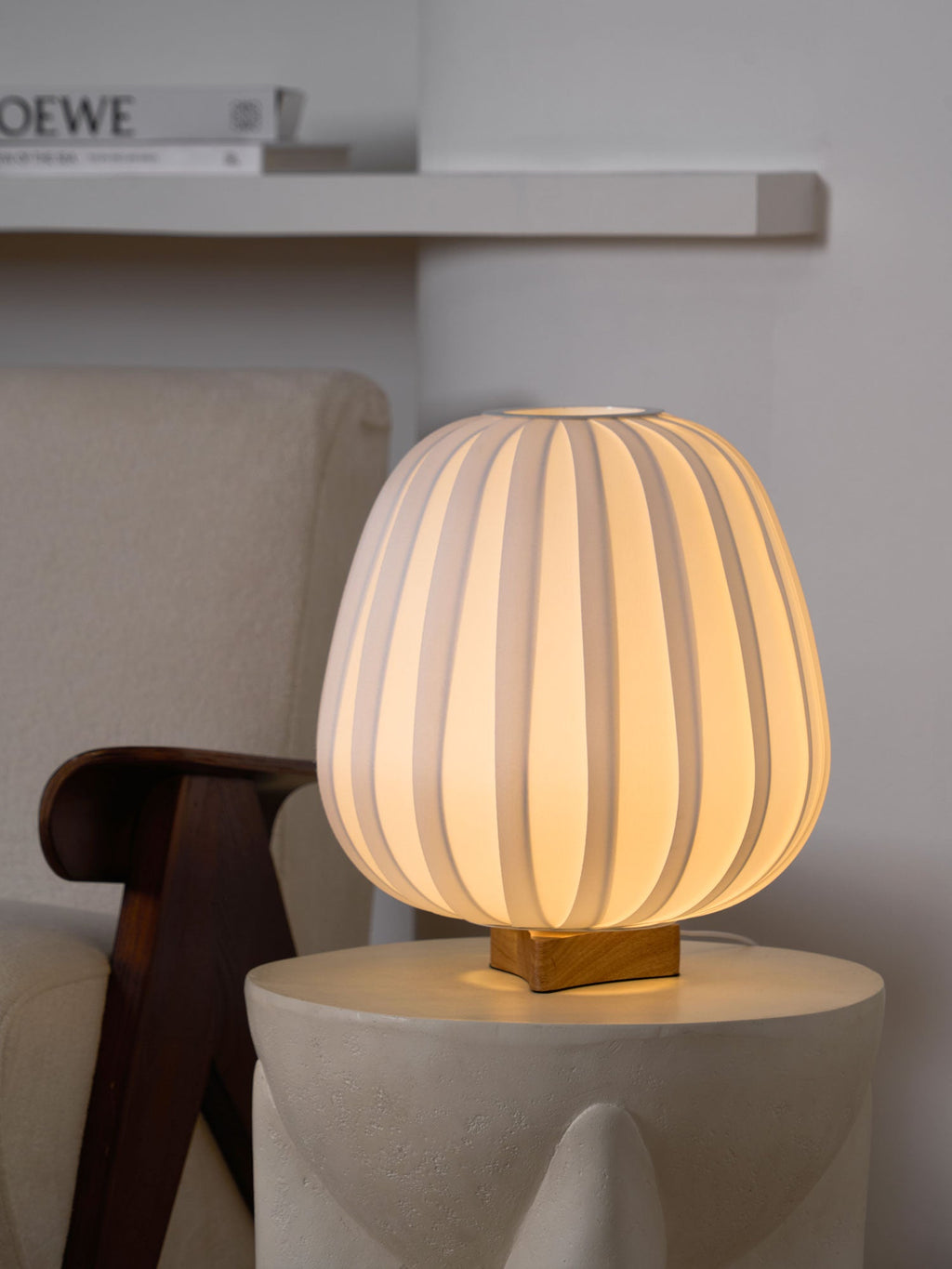 Rice Paper Table Lamp Wood Base Japandi Lantern Shade Bedside Living Room Home Decor - Stack & Clear 4