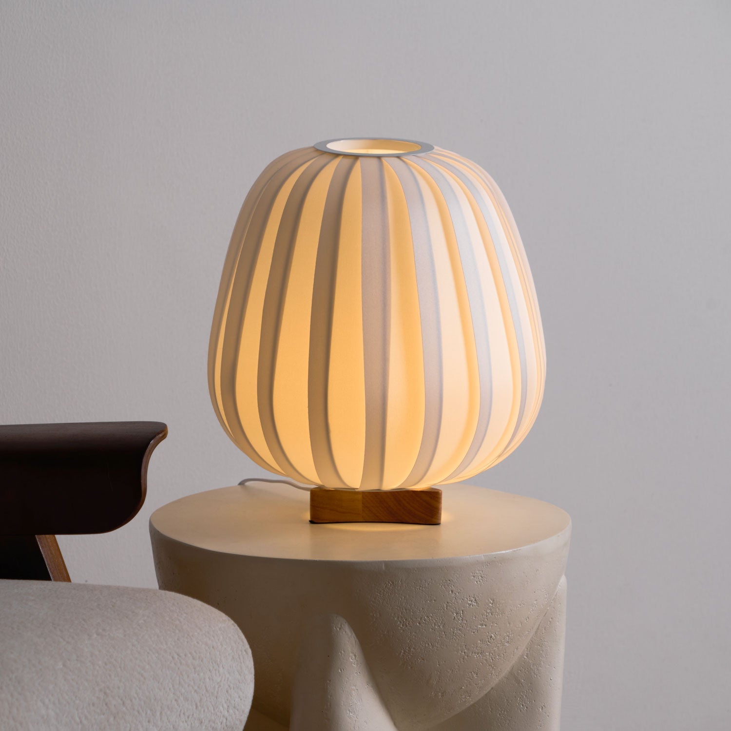 Rice Paper Table Lamp Wood Base Japandi Lantern Shade Bedside Living Room Home Decor - Stack & Clear 5