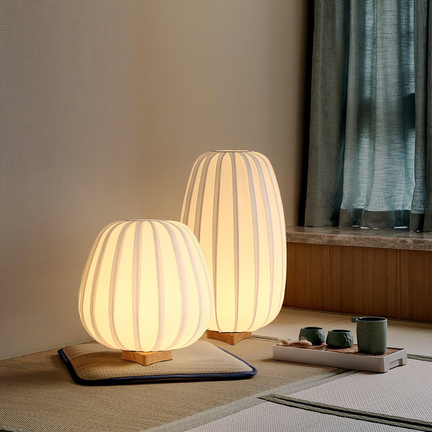 Rice Paper Table Lamp Wood Base Japandi Lantern Shade Bedside Living Room Home Decor - Stack & Clear 7