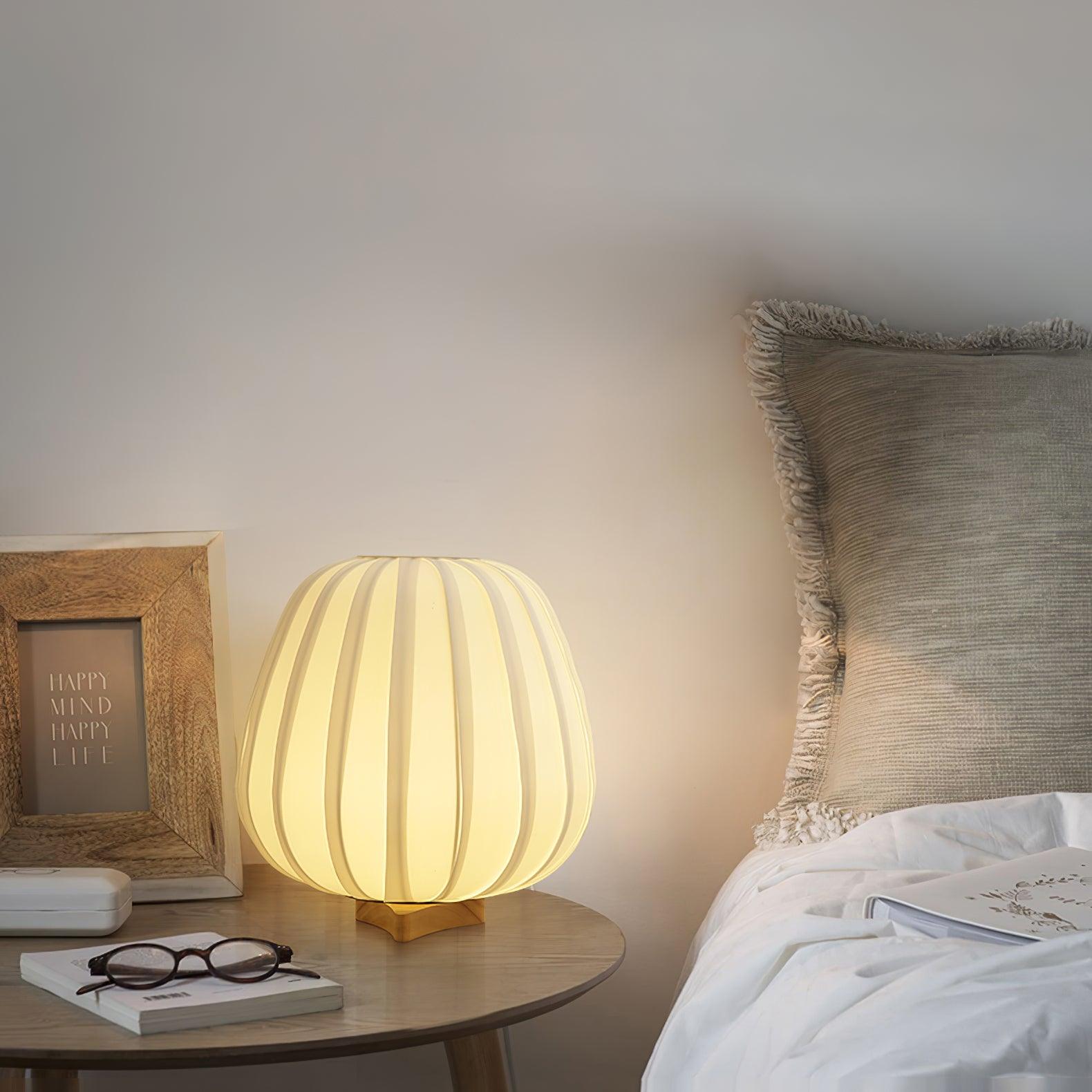 Rice Paper Table Lamp Wood Base Japandi Lantern Shade Bedside Living Room Home Decor - Stack & Clear 8