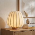 Rice Paper Table Lamp Wood Base Japandi Lantern Shade Bedside Living Room Home Decor - Stack & Clear 998