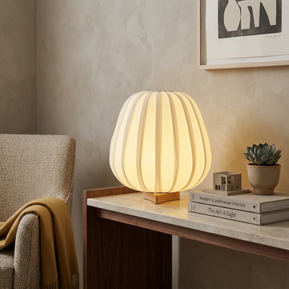 Rice Paper Table Lamp Wood Base Japandi Lantern Shade Bedside Living Room Home Decor - Stack & Clear 999