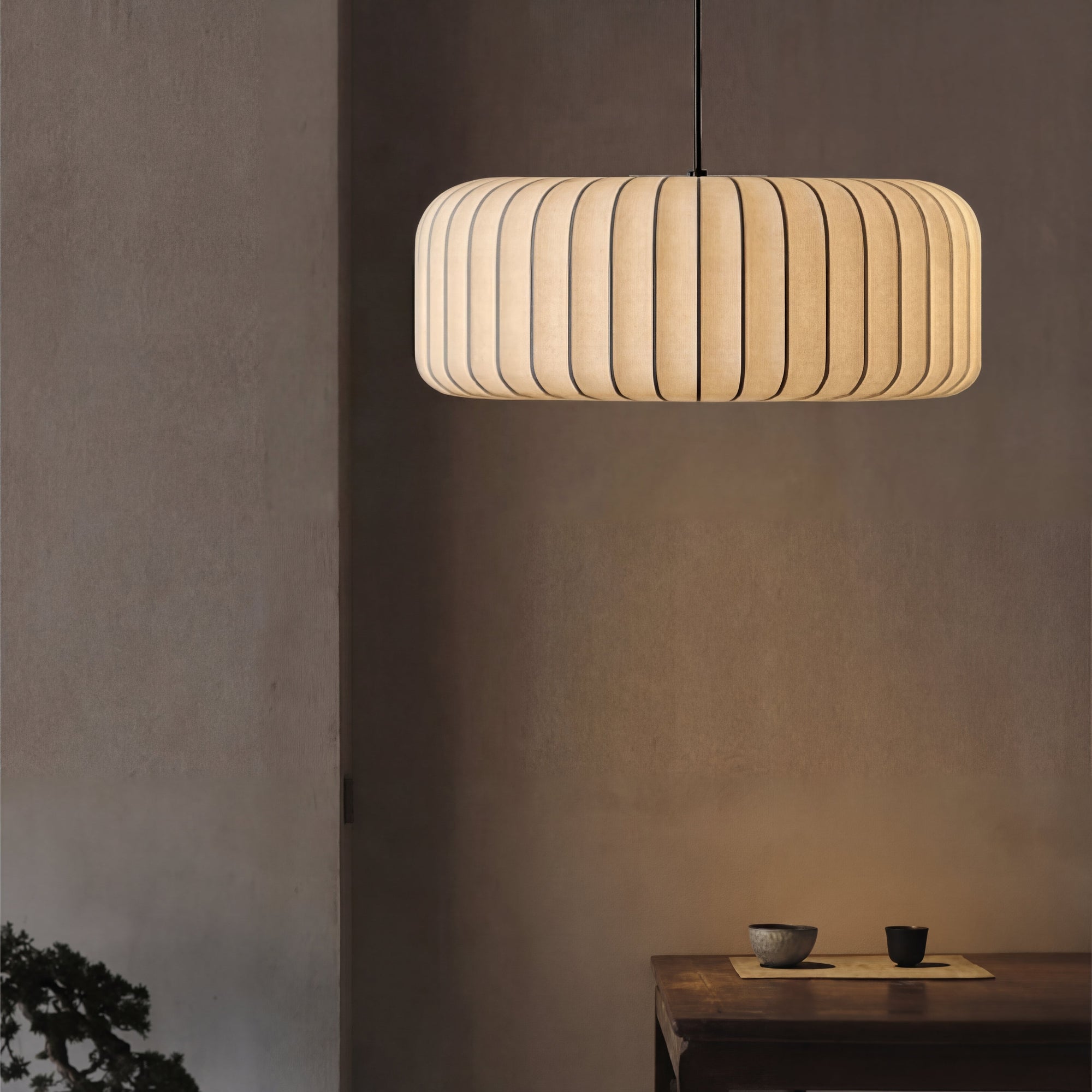 Rice Paper Pendant Light Japandi Lantern Shade Adjustable Height Kitchen Dining Room Home Decor - Stack & Clear 2