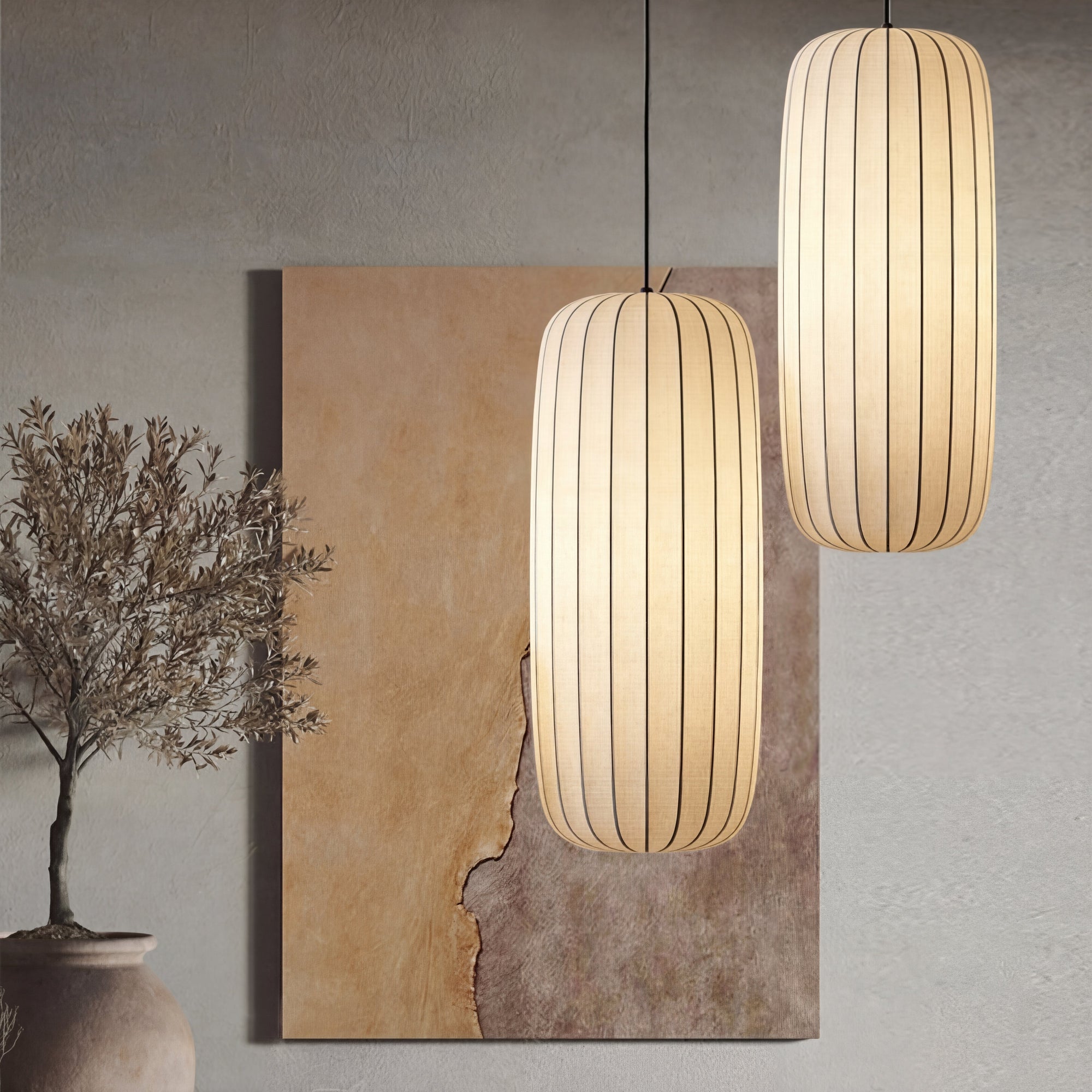 Rice Paper Pendant Light Japandi Lantern Shade Adjustable Height Kitchen Dining Room Home Decor - Stack & Clear 3
